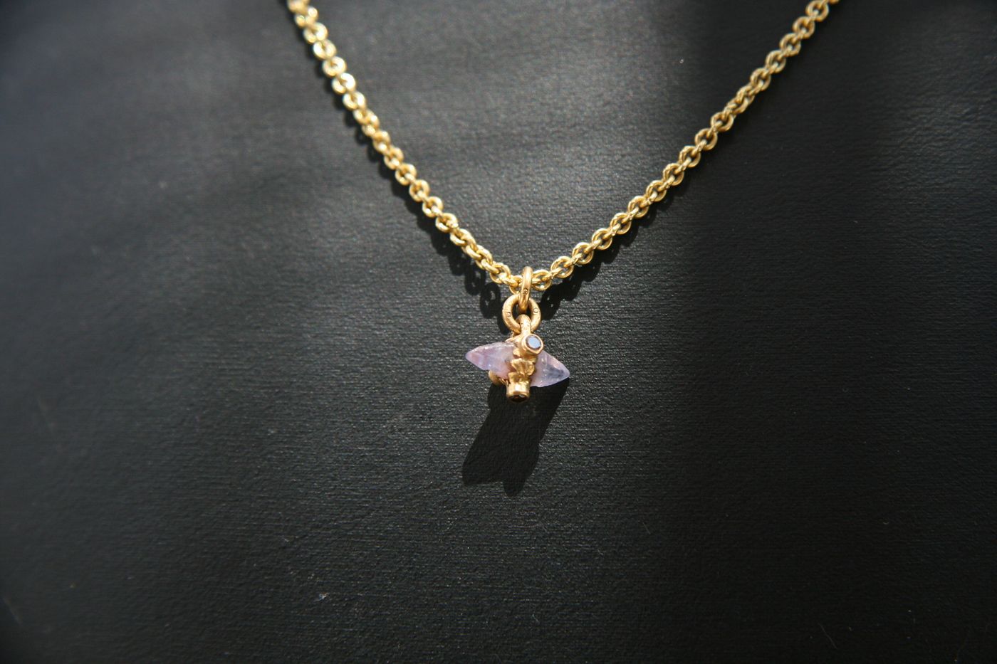 Amethyst Crystal Pendant — Raw amethyst, diamond