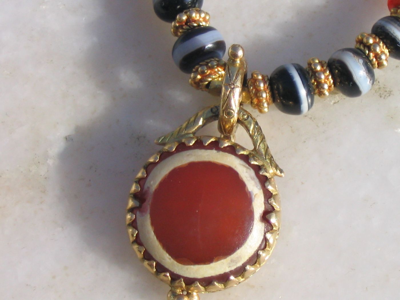 Carnelian Eye Pendant — Carnelian, banded agate, gold