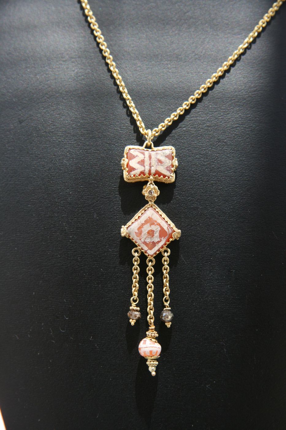 Carnelian Tiers — Carved carnelian · rose-cut diamonds · gold
