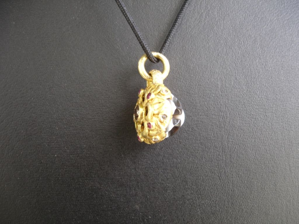 Crystal & Fire — 18k gold · rock crystal · ruby · diamonds
