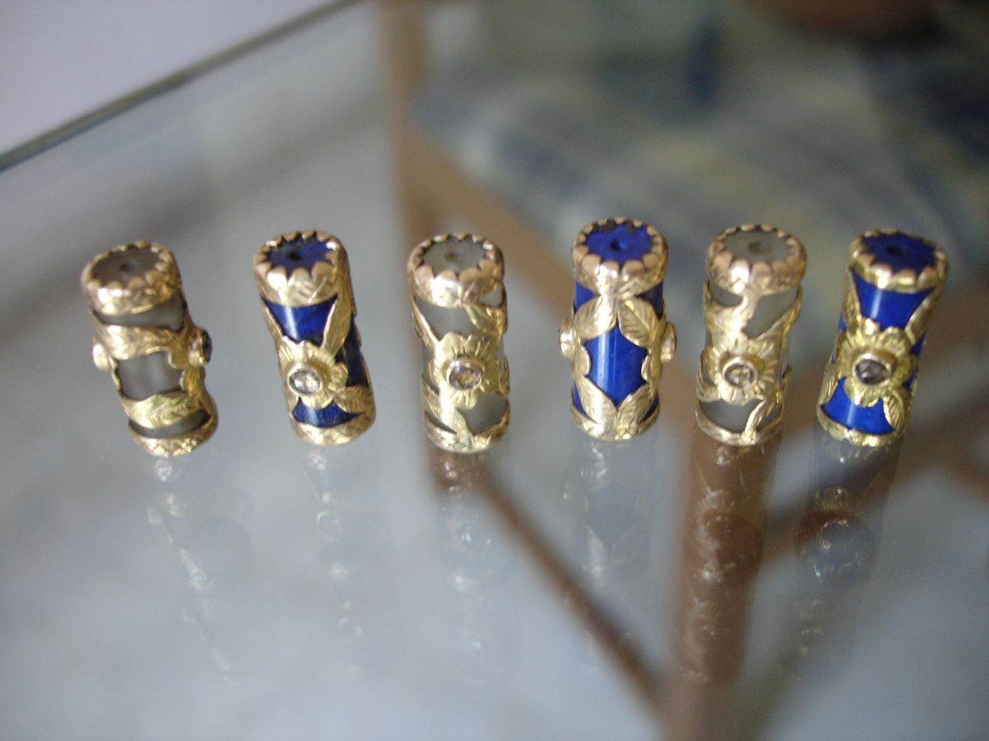 Lapis Cufflinks — Lapis lazuli, diamond flowers, gold
