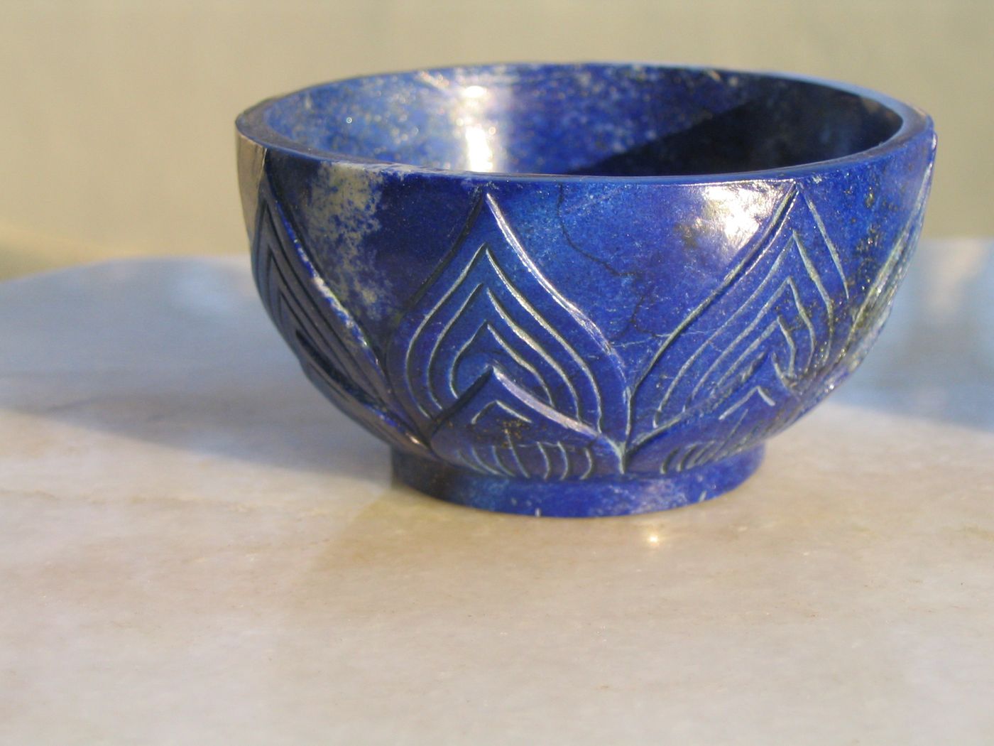 Lapis Lidded Box — Lapis lazuli, carved flower lid