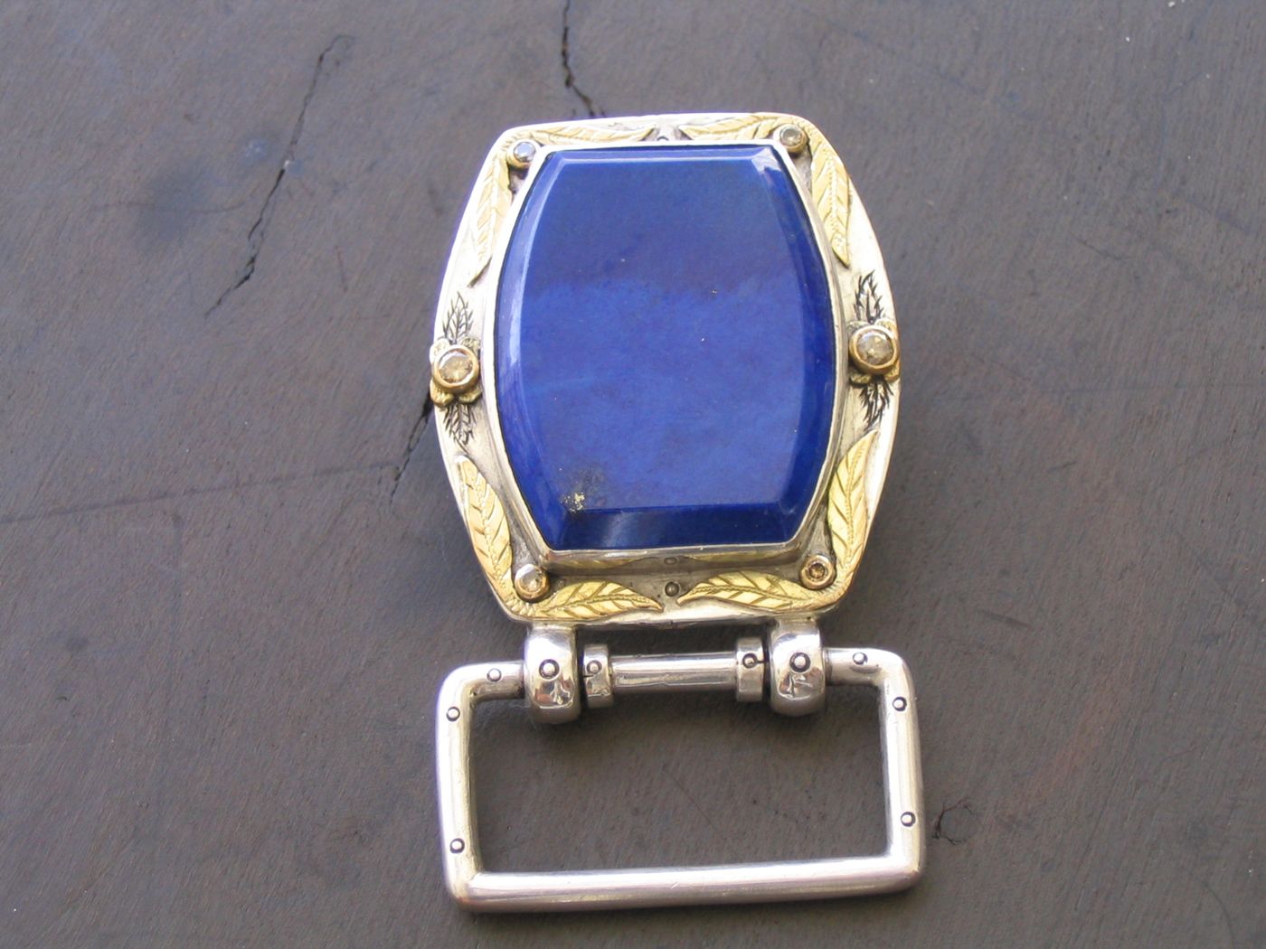 Lapis Tonneau Buckle — Lapis lazuli, gold laurel