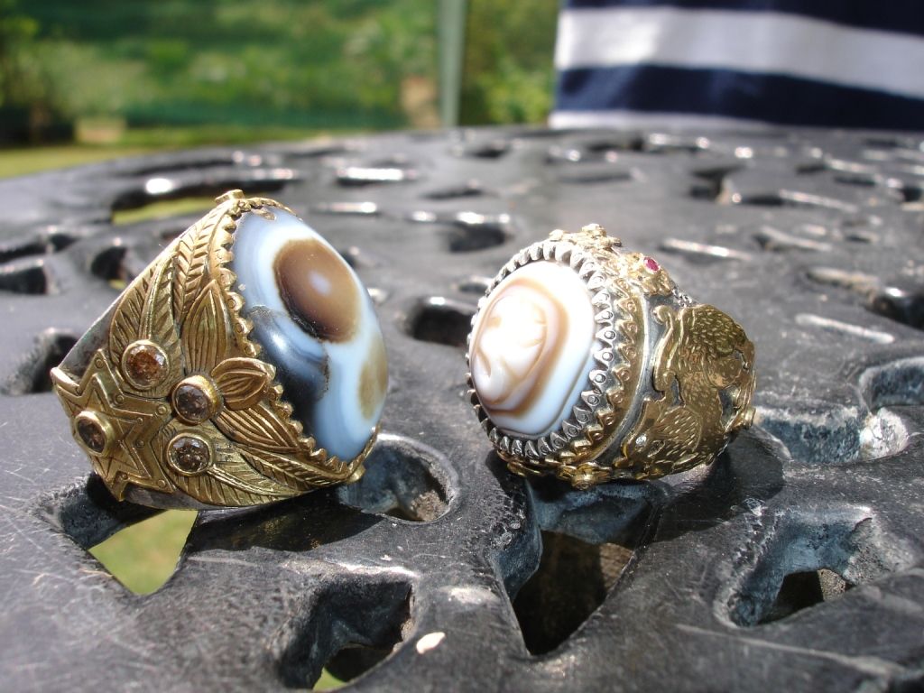 Laurel & Star Agate Ring — Banded agate, cognac diamonds, silver & gold