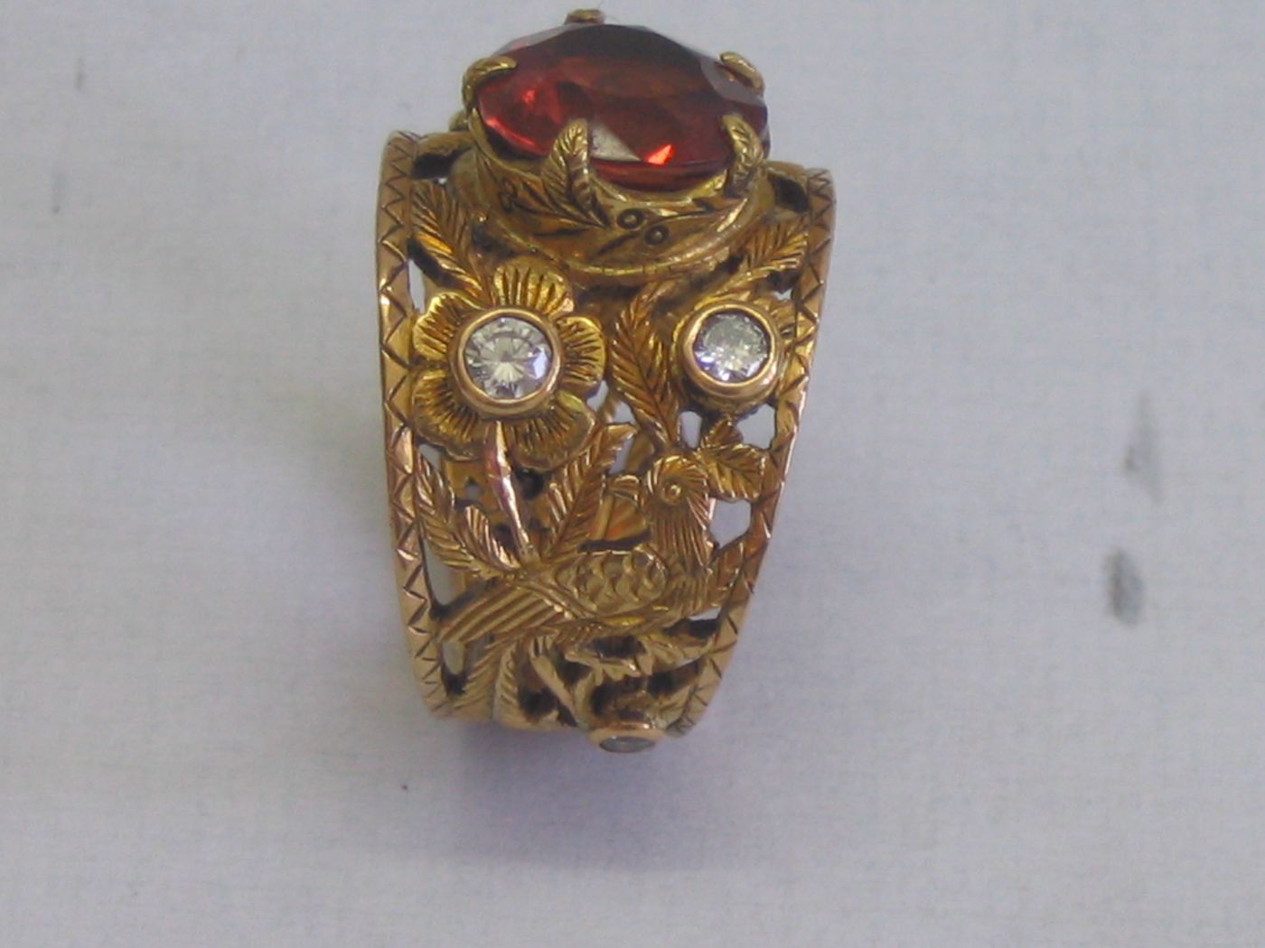 Orange Garnet Filigree Ring — Orange garnet, diamonds, 18k gold