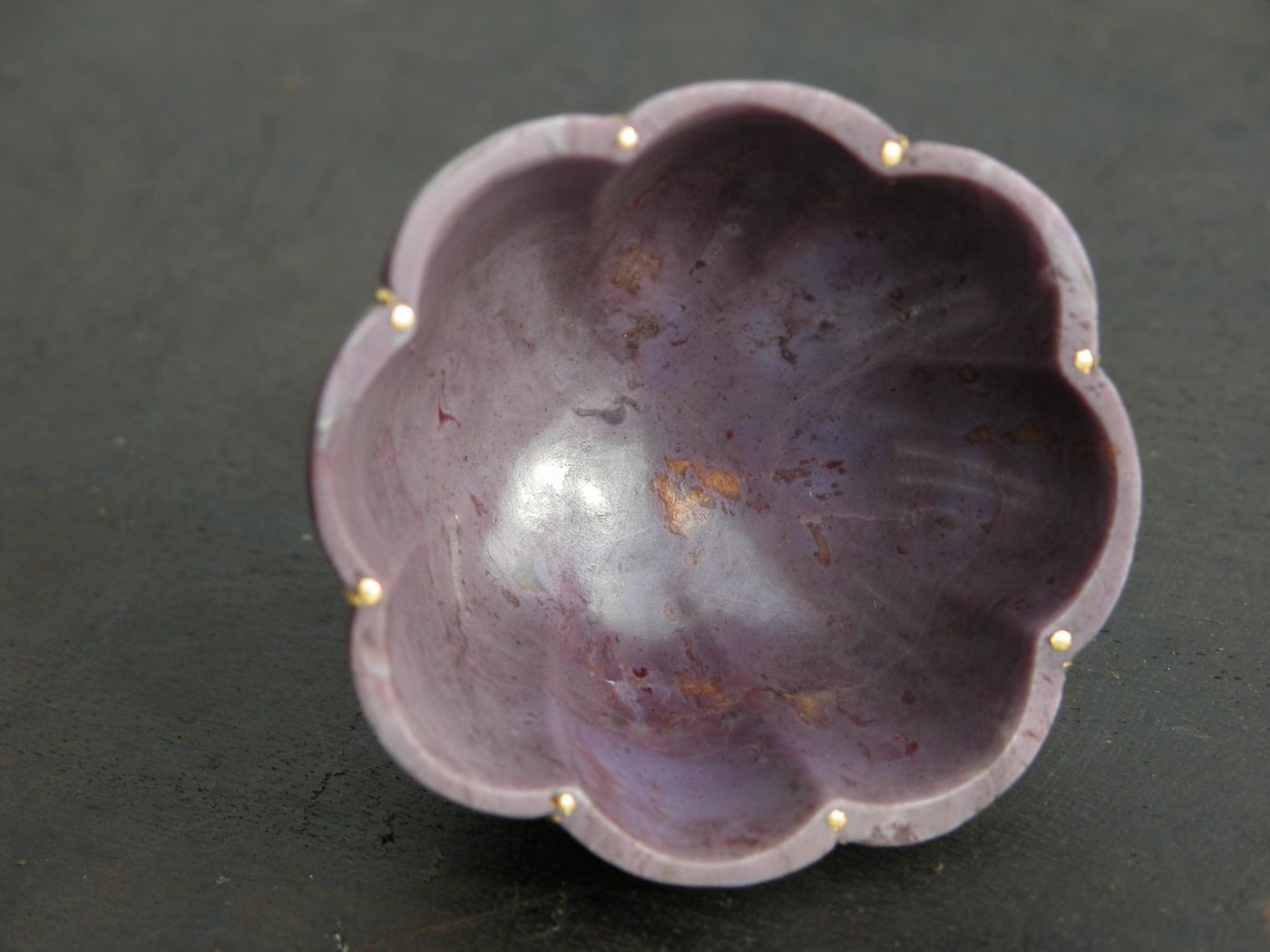 Pink Flower Bowl — Pink chalcedony, gold bead accents