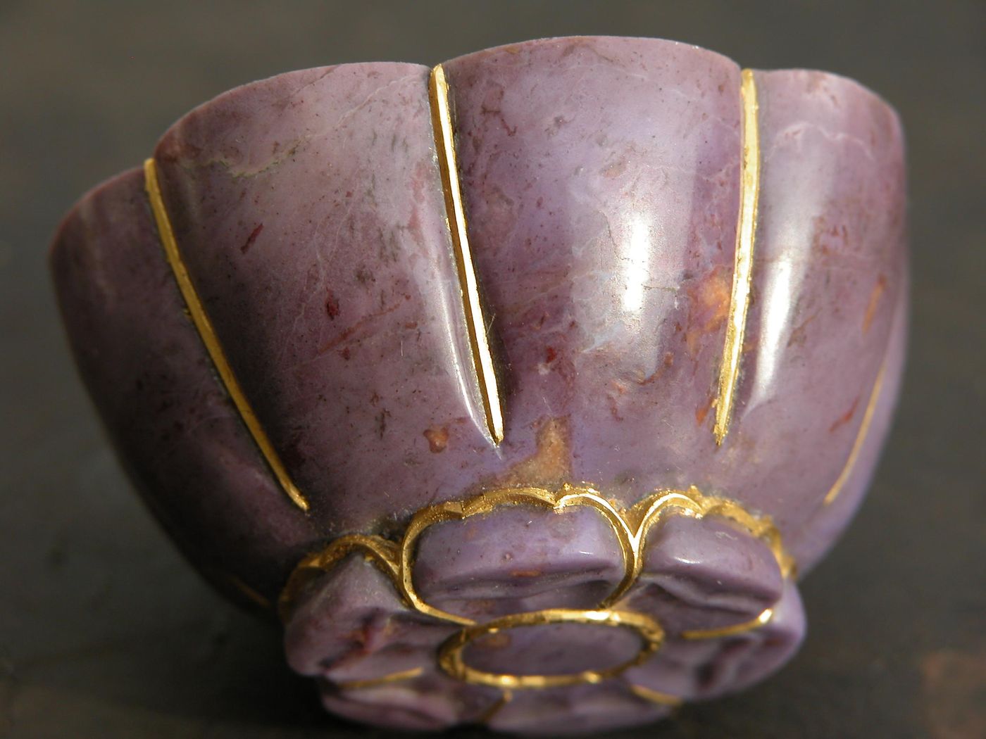 Purple Lotus Cup — Purple aventurine, gold lines
