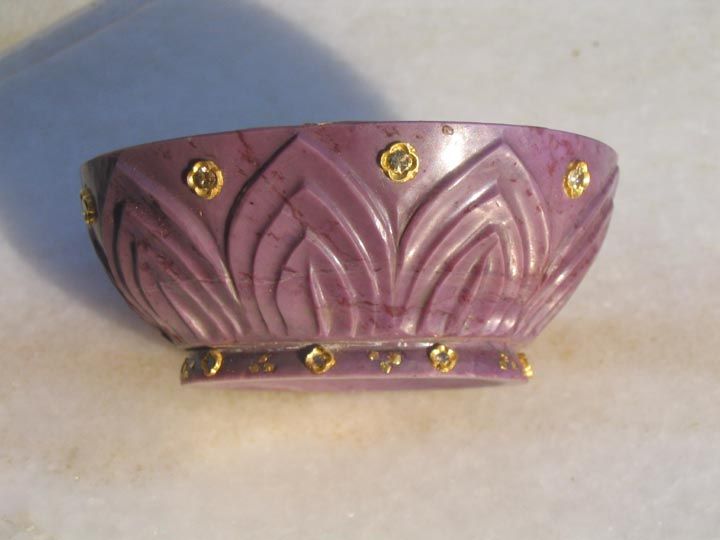 Purple Lotus-Leaf Bowl — Purple jasper, gold, diamonds