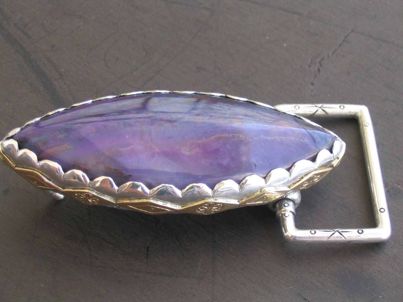 Sugilite Marquise Buckle — Purple sugilite, silver & gold