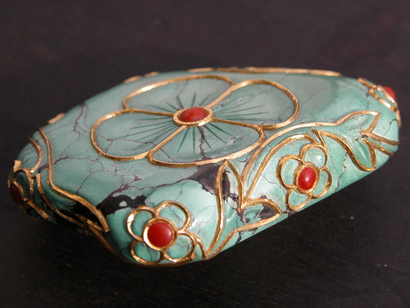 Turquoise Lotus — Turquoise · 18k gold · red coral
